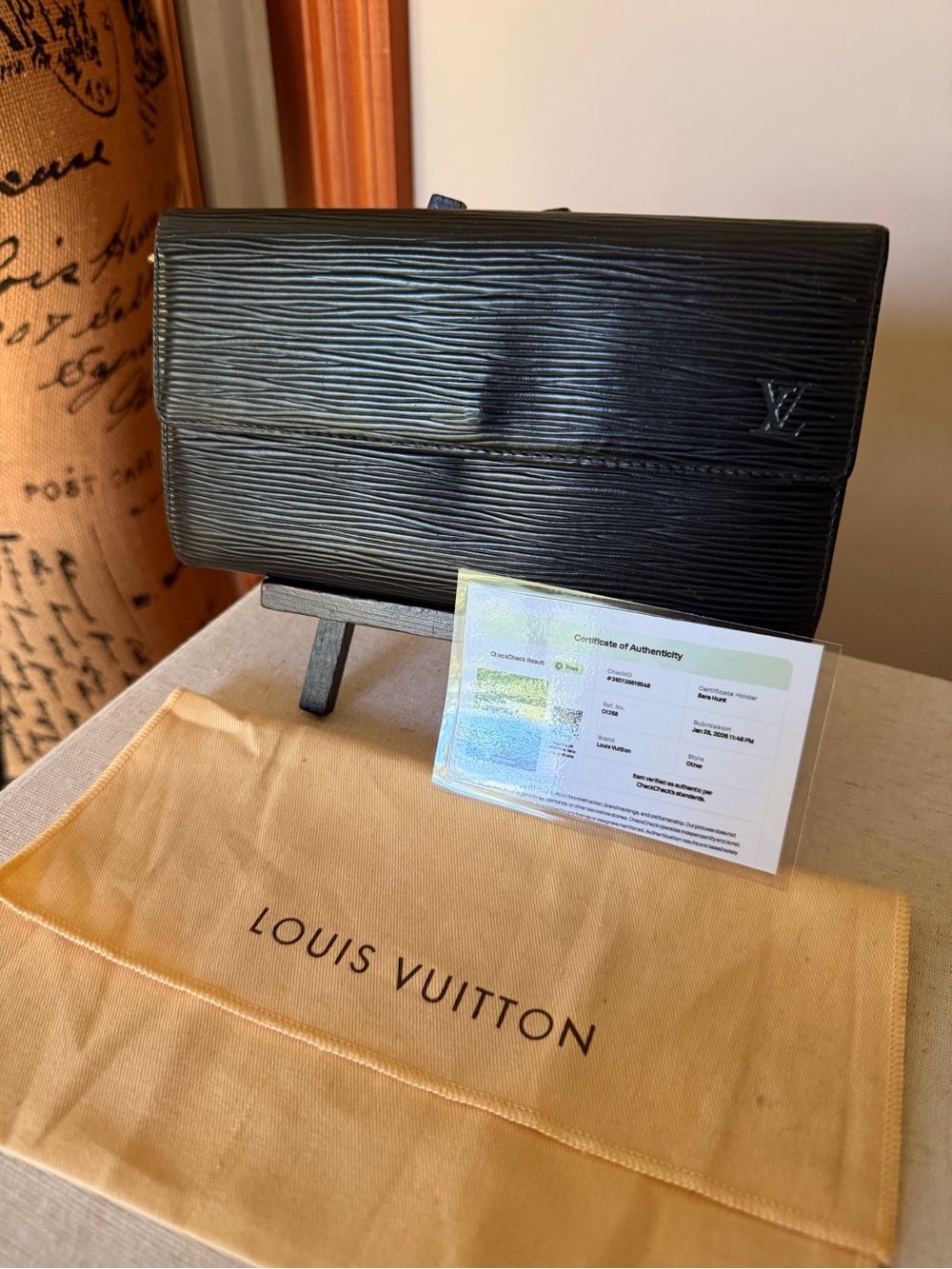 Louis Vuitton Black Epi Leather Snap Wallet with Gold Hardware